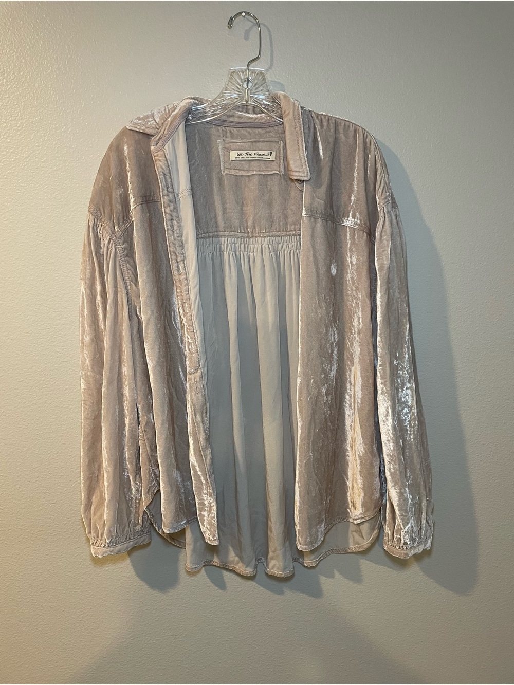 We The Free Velvet Button-Up Shirt in Taupe - Picture 7 of 7